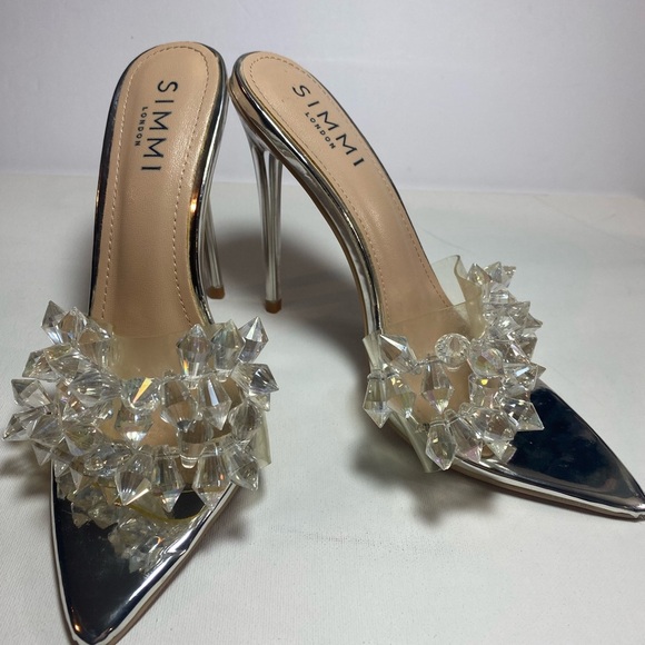 Simmi London NWOT or Box Silver Gem-Studded Crystal Embellished Heels - Picture 7 of 9